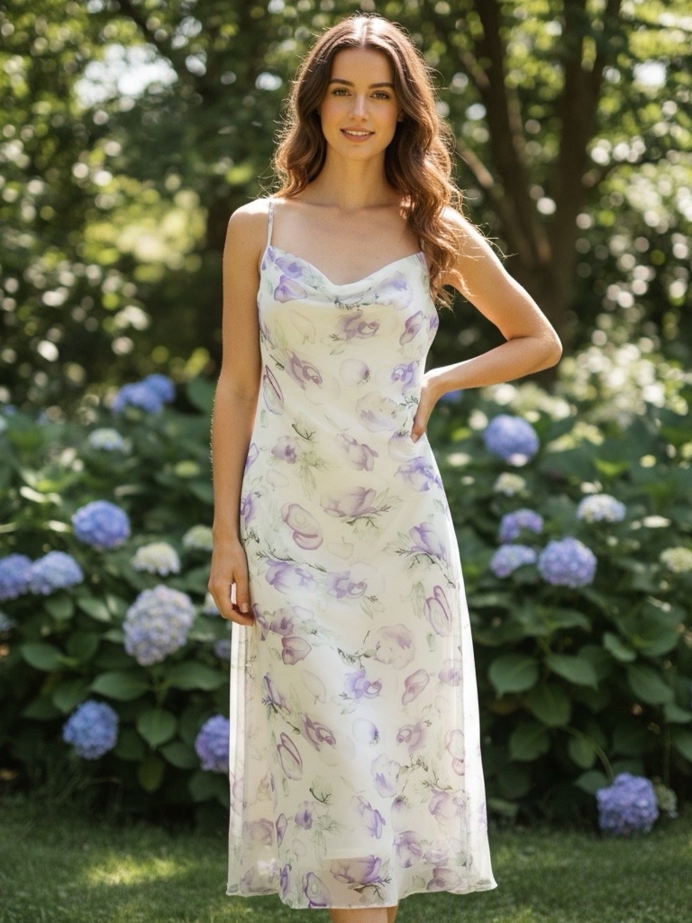 Mary McFadden 90’s Floral Chiffon Midi Slip Dress Vintage Romantic Cottagecore 6